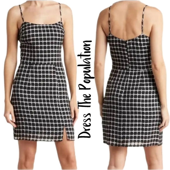 Dress The Population Kallan Black-White Spagetti Straps Mini Dress Sz XL **READ* - Picture 1 of 13